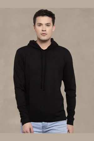 Friskers Men Black Cotton Solid Hoodie T-shirt