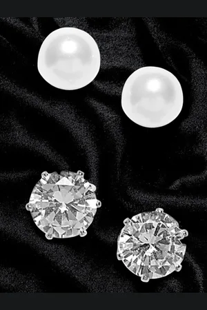 DressBerry Set Of 2 Stone Studded & Beaded Contemporary Studs