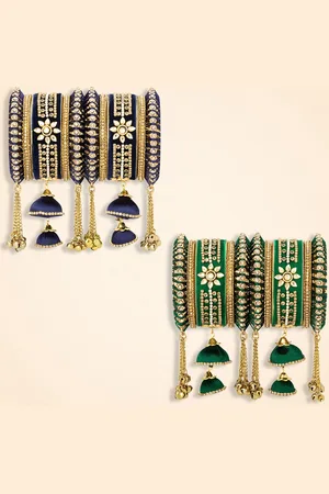 Peora Set Of 4 Gold Plated Kundan Stone Studded Bangles