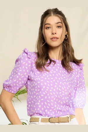 Berrylush Polka Dot Print Puff Sleeve Top