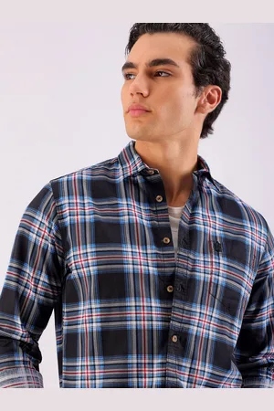 The Indian Garage Co Men Black & Grey Checked Pure Cotton Casual Shirt