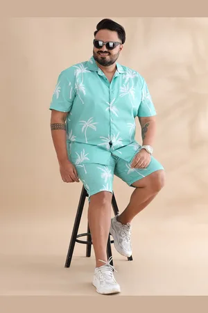 Bushirt Plus Size Tropical Printed Cuban Collar Short Sleeves Shirt With Shorts