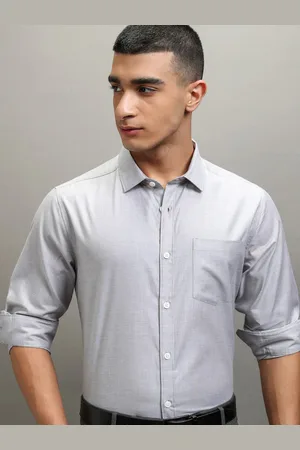 Highlander Men Light Grey Solid Slim Fit Formal Shirt