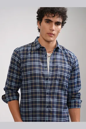 Ketch Men Navy Blue Slim Fit Tartan Checks Checked Casual Shirt