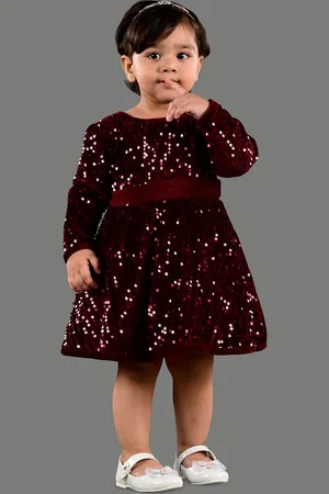 BAESD Girls Embellished Velvet Sequinned Fit & Flare Party Dress