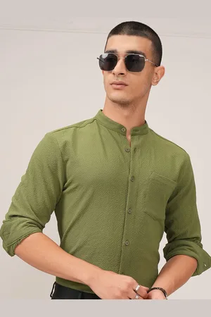 Ketch Men Popcorn Textured Mandarin Collar Slim FIt Casual Shirt