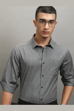 Highlander Men Grey Solid Slim Fit Formal Shirt