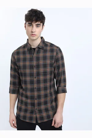 Ketch Men Black Slim Fit Tartan Checks Checked Casual Shirt