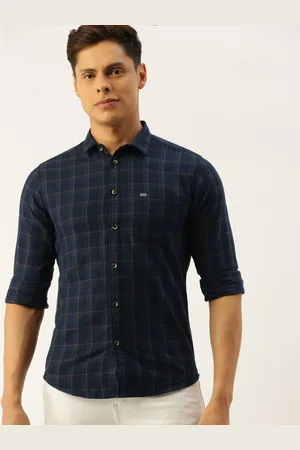 The Indian Garage Co Men Navy Blue & Brown Slim Fit Checked Casual Shirt