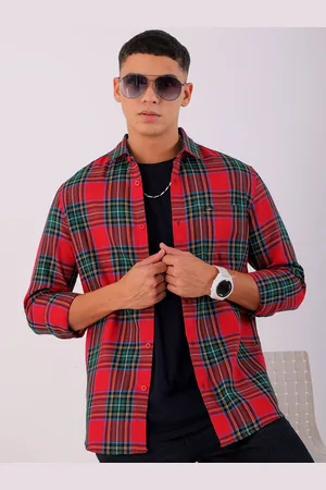 The Indian Garage Co Men Cutaway Collar Checked Cotton Slim Fit Casual Shirt