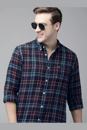 The Bear House Men Navy Blue Slim Fit Checked Flannel Pure Cotton Casual Shirt