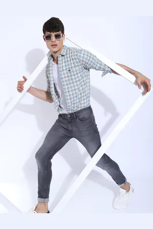 The Indian Garage Co Men Beige & Blue Slim Fit Checked Casual Shirt