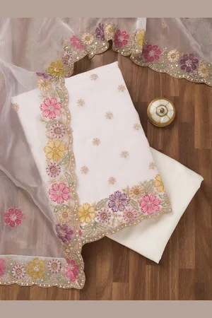Koskii Floral Embroidered Thread Work Unstitched Dress Material
