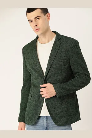 Invictus Men Green & Black Self-Design Slim Fit Single-Breasted Blazer