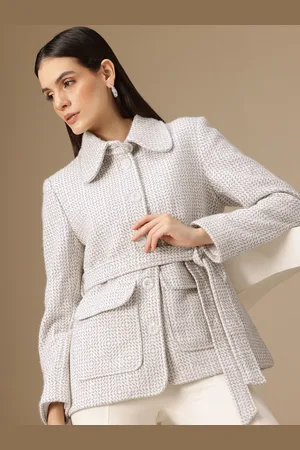 Chemistry Single-Breasted Self-Design Shimmer Blazer with Belt