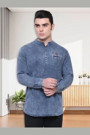 Kuons Avenue Men Grey Smart Slim Fit Faded Cotton Casual Denim Shirt