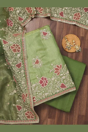 Koskii Floral Embroidered Thread Work Unstitched Dress Material