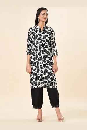 Pantaloons Floral Printed Mandarin Collar Straight Kurta
