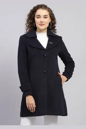 Monte Carlo Women Self Designed Notched Lapel Single-Breasted Overcoat