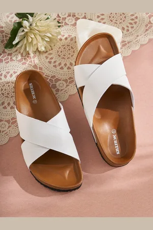 Killer Women White Synthetic Leather Open Toe Flats