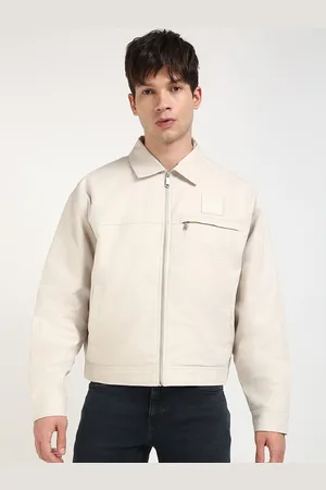 Calvin Klein Men Spread Collar Solid Cotton Casual Tailored Jacket
