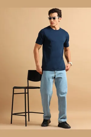 Bushirt Men Solid Round Neck Cotton T-shirt