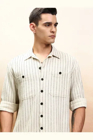 Highlander Men Off Oversized Textured Dobby Striped Overshirt