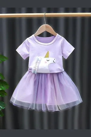YK Girls Printed Top with Skirt