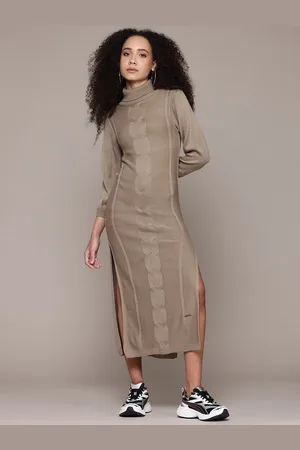 Roadster The Lifestyle Co. Cable Knit Acrylic Side Slits Sweater Dress