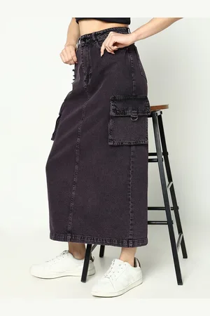 SHOWOFF Women Washed Back Slit Denim Straight Skirt