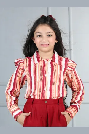 Cutiekins Girls Striped Cuffed Sleeves Shirt Style Casual Top