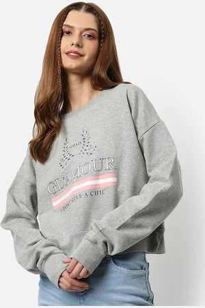 Campus Women Cotton Typography Printed Pullover Sweatshirt
