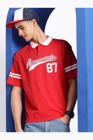 Aeropostale Brand Logo Embroidered Polo Collar Relaxed Fit Pure Cotton T-shirt