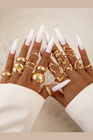 Jewels Galaxy Set of 15 Gold-Plated Finger Ring