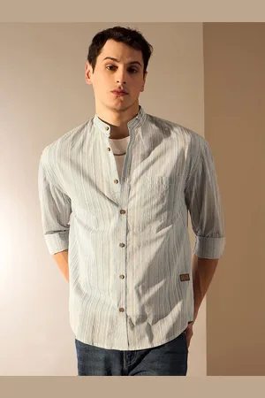 DENNISON Men Aspect Striped Mandarin Collar Oversized Shirt