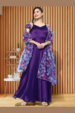 Kvsfab Women Fit & Flared Maxi Ethnic Dress With Printed Dupatta