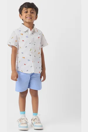 Nauti Nati Boys Animal Print Cotton Half Sleeve Shirt & Chambray Shorts