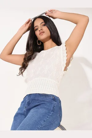 SHOWOFF Women Self Design Embroidered Crop Top