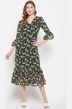 DressBerry Women Floral Printed Puff Sleeve Fit & Flare Midi Dress