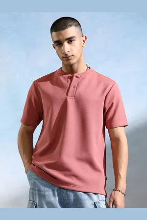 Highlander Men Henley Collar Knitted Textured Relaxed Fit Tshirt