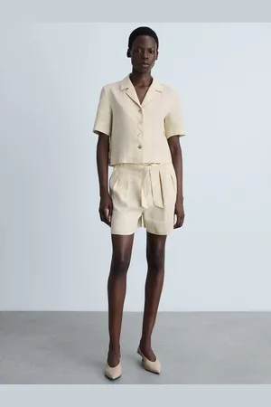 MANGO Women Linen Shorts