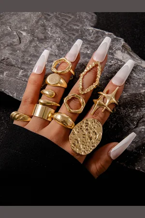 Jewels Galaxy Set Of 10 Gold-Plated Adjustable Finger Ring