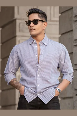 Powerlook Men Button-Down Collar Micro Checked Cotton Casual Shirt