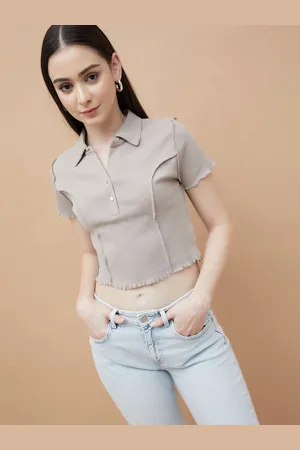 Lifestyle Women Solid Polo Collar Cotton T-shirt