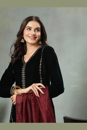 Lakshita Women Embroidered Regular Thread Work Velvet Kurta with Palazzos & With Dupatta