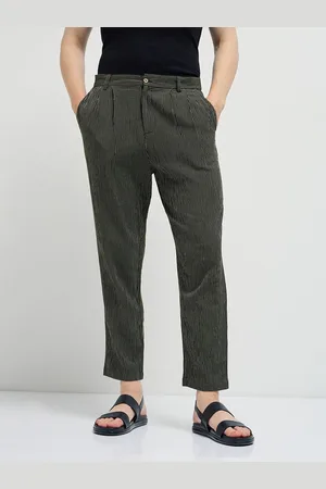 The Bear House Men Striped Slim Fit Pleated Trousers