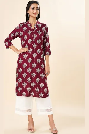 Pantaloons Floral Printed Mandarin Collar Straight Kurta
