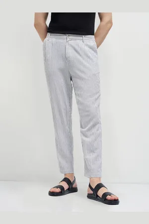 The Bear House Men Striped Slim Fit Pleated Trousers