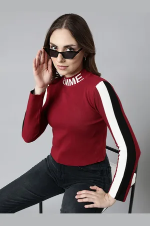 SHOWOFF Women Printed High Neck Fitted Crop Top