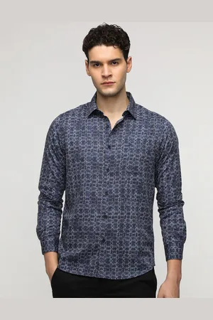 Crocodile Men Comfort Spread Collar Conversational Printed Cotton Casual Shirt